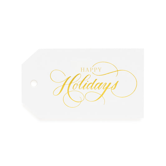 Gold foil happy holidays tag