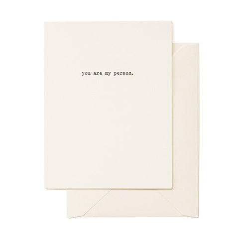 Cream and black card printed with You are My Person