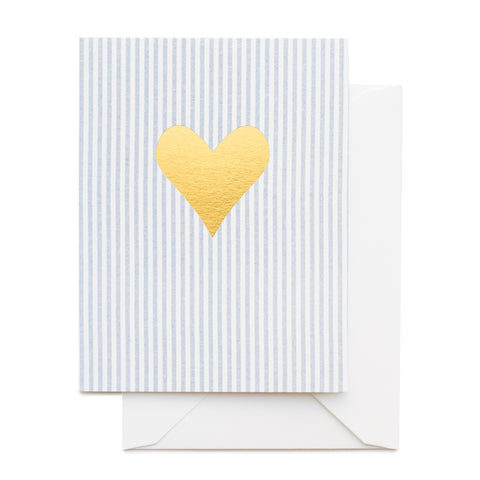 Blue and white stripe card printed with a gold foil heart