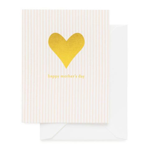 Pink stripe card printed with gold foil heart and happy mother's day