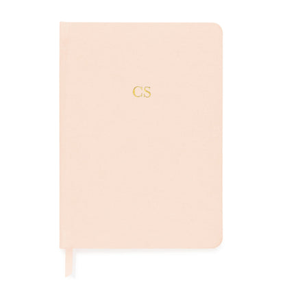 Pink fabric journal with gold monogram