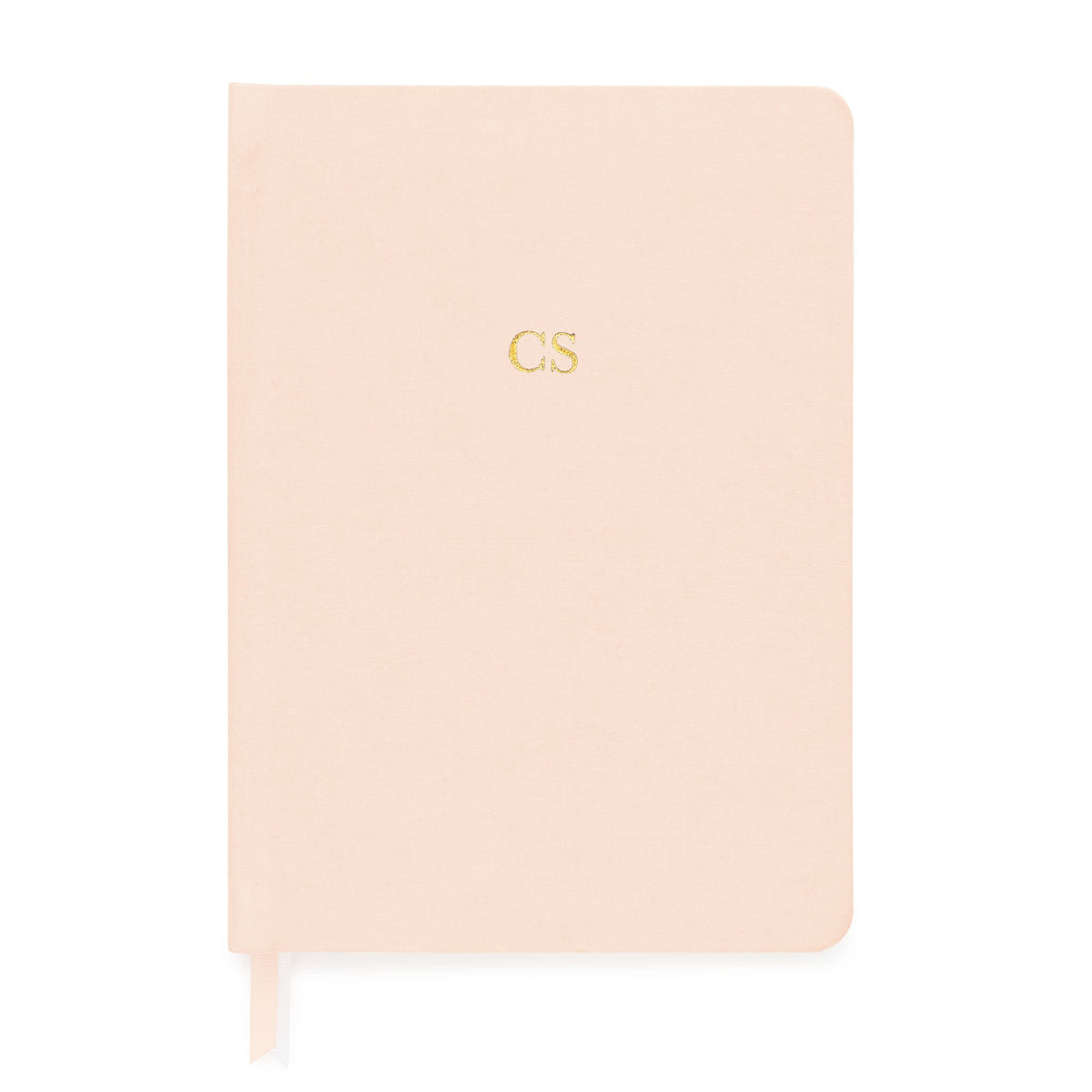 Pink fabric journal with gold monogram