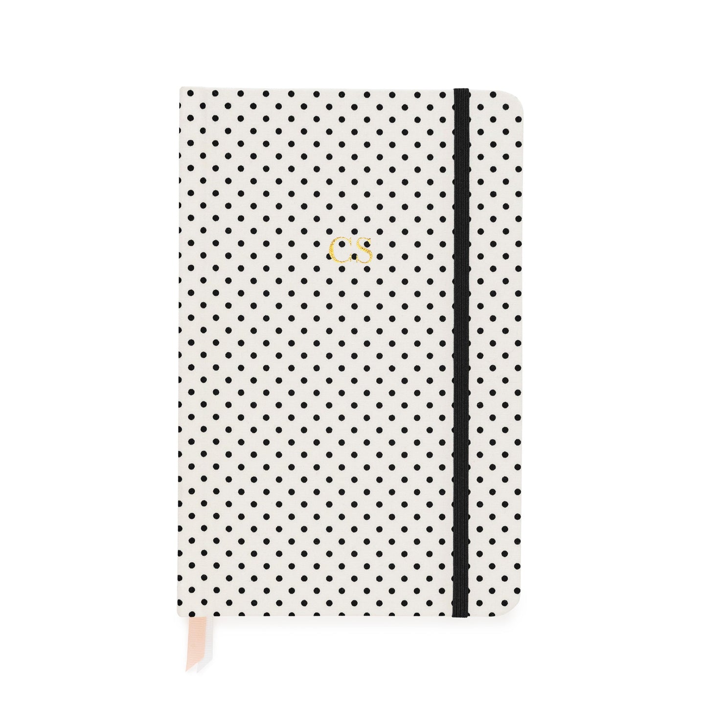 Cream and black dot journal with gold monogram