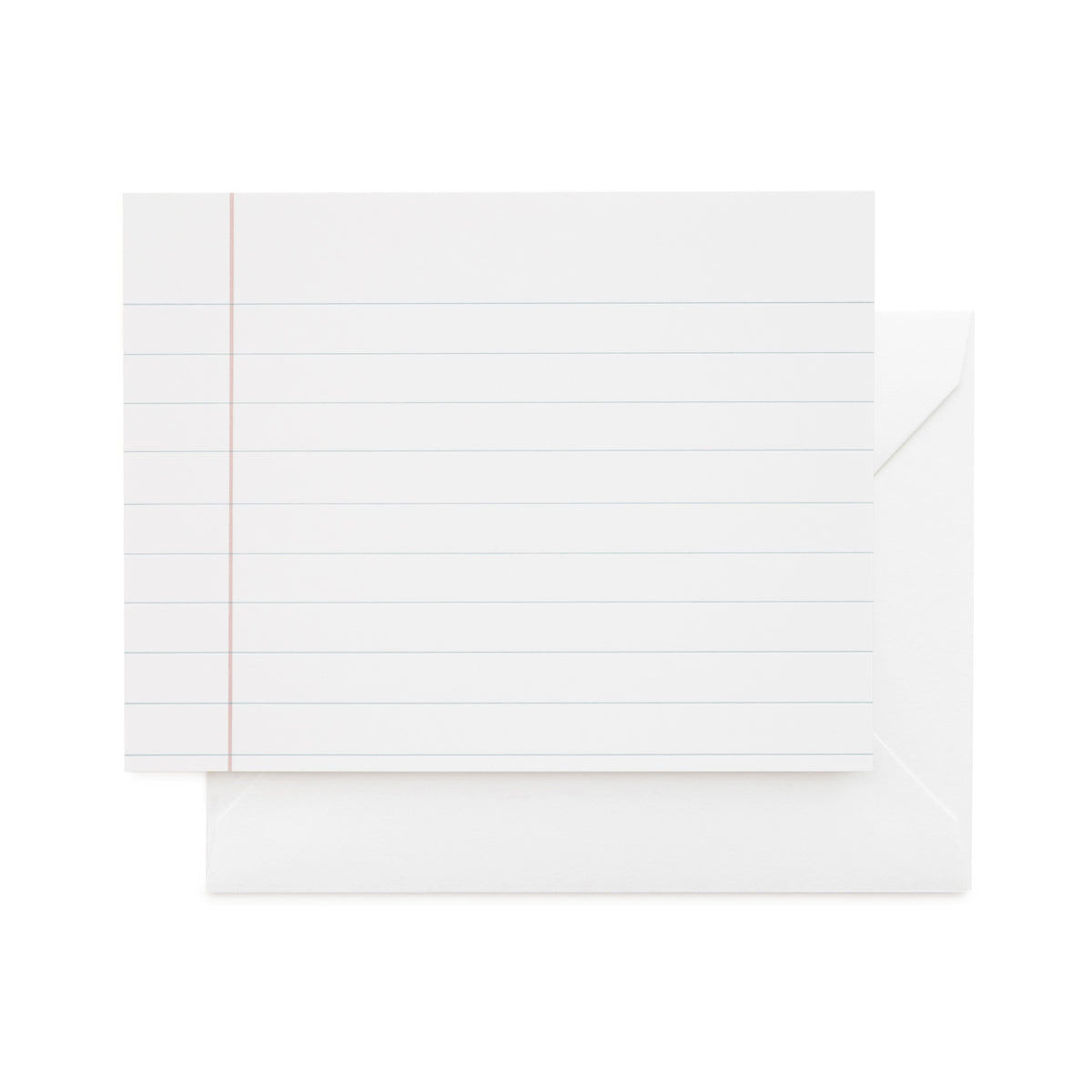 white card with rose and blue notebook paper lines, white envelope