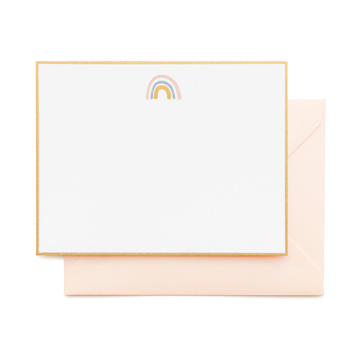 Gold Bordered Flat Note Card set with rainbow in pink, blue and gold foil