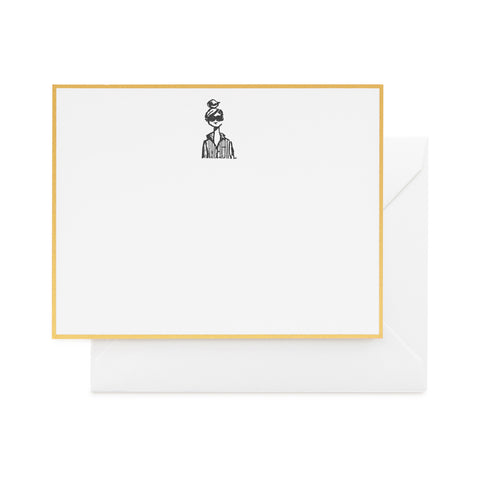Black silhouette girl note set with gold border