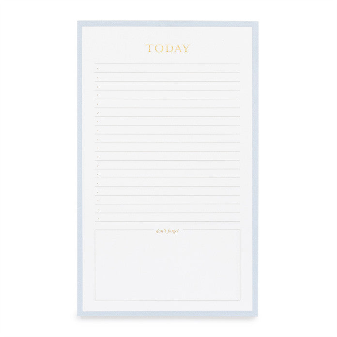 Blue bordered notepad with gold foil "Today" for daily planning.}