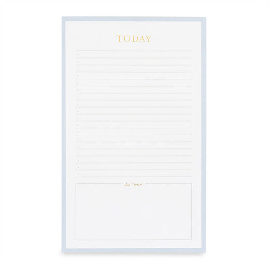 Blue bordered notepad with gold foil "Today" for daily planning.