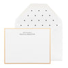 Black and white custom stationery with gold border and polka dot liner
