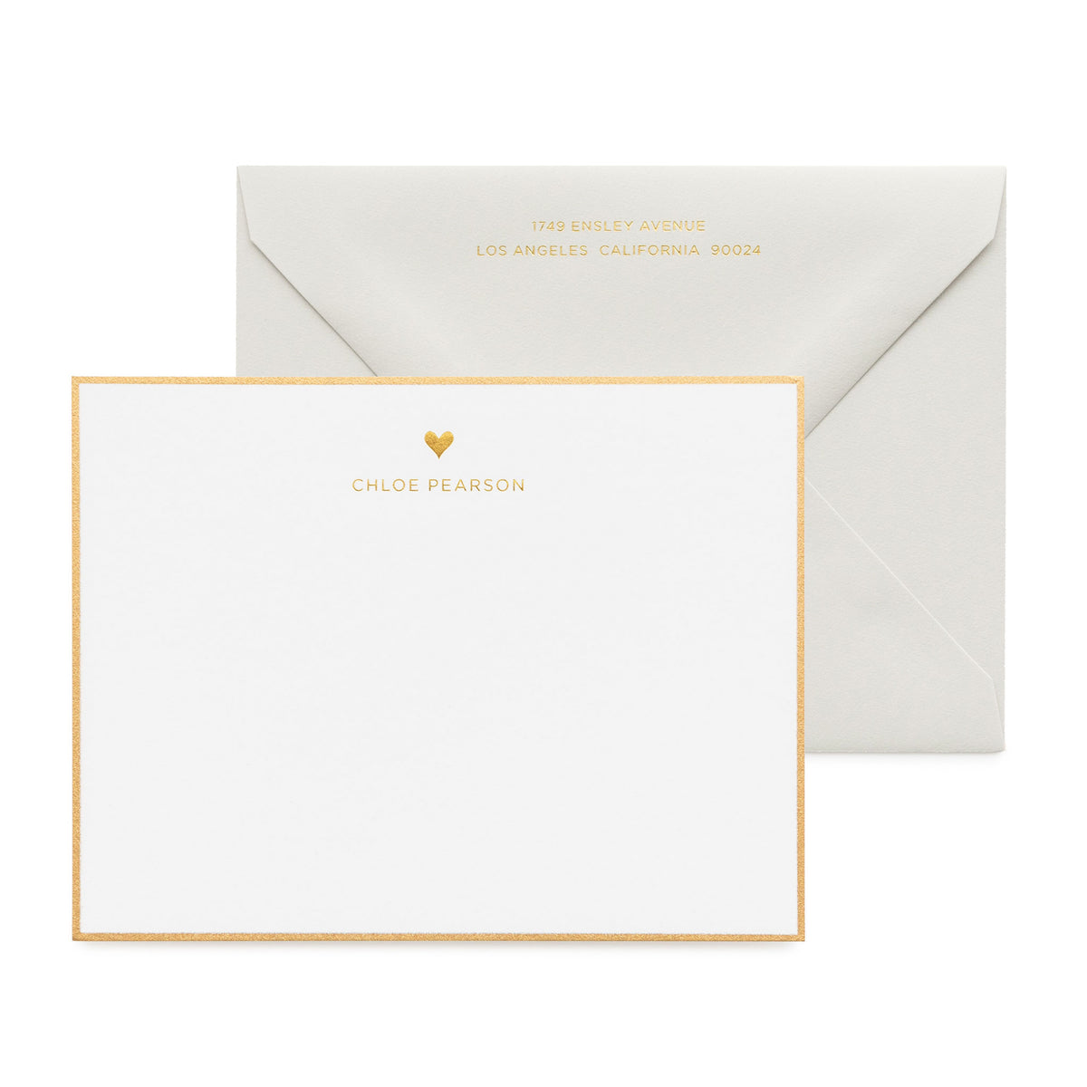 Gold heart custom stationery with grey envelope