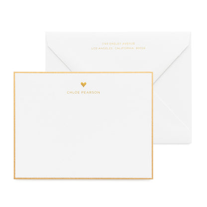Gold heart custom stationery with white envelope