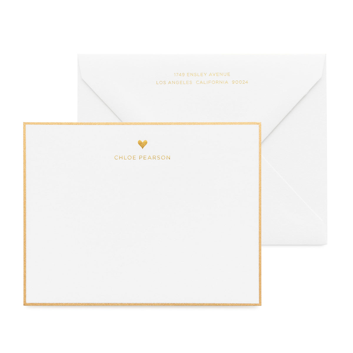 Gold heart custom stationery with white envelope