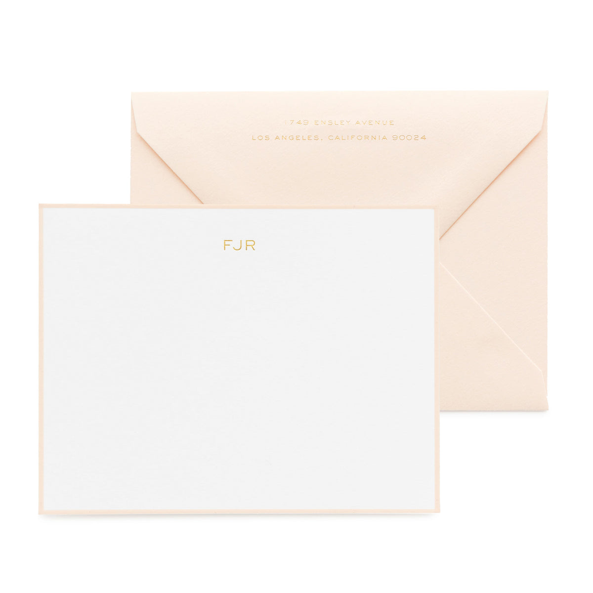 Pale pink personalized stationery set with gold foil initials