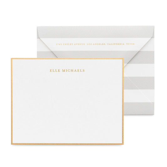 White and gold custom stationery with grey stripe liner