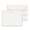 White and gold custom stationery with pink and white stripe envelope
