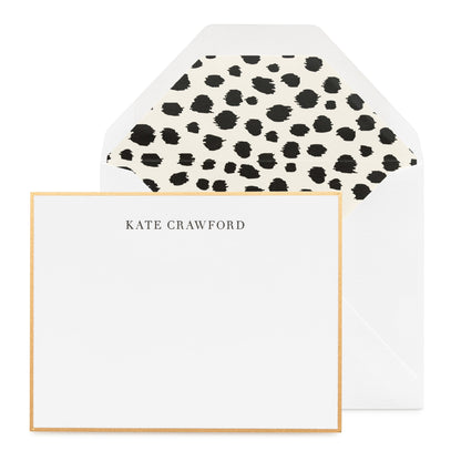 Black and white custom stationery with gold border and leopard liner