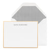 Black and white custom stationery with gold border and vertical stripe liner