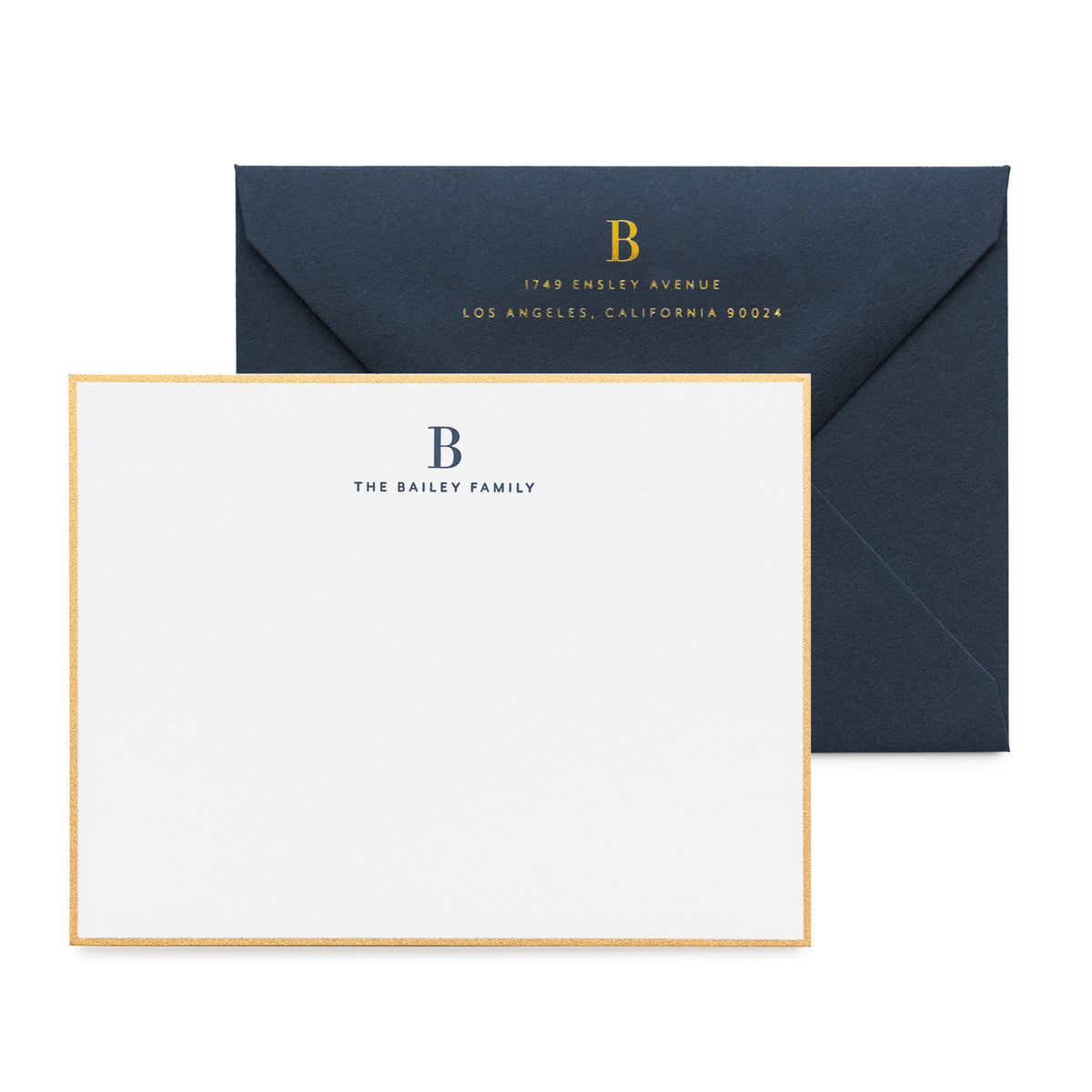 Navy stationery set with gold hand painted border
