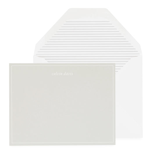 Grey paper personalized stationery with grey striped liner