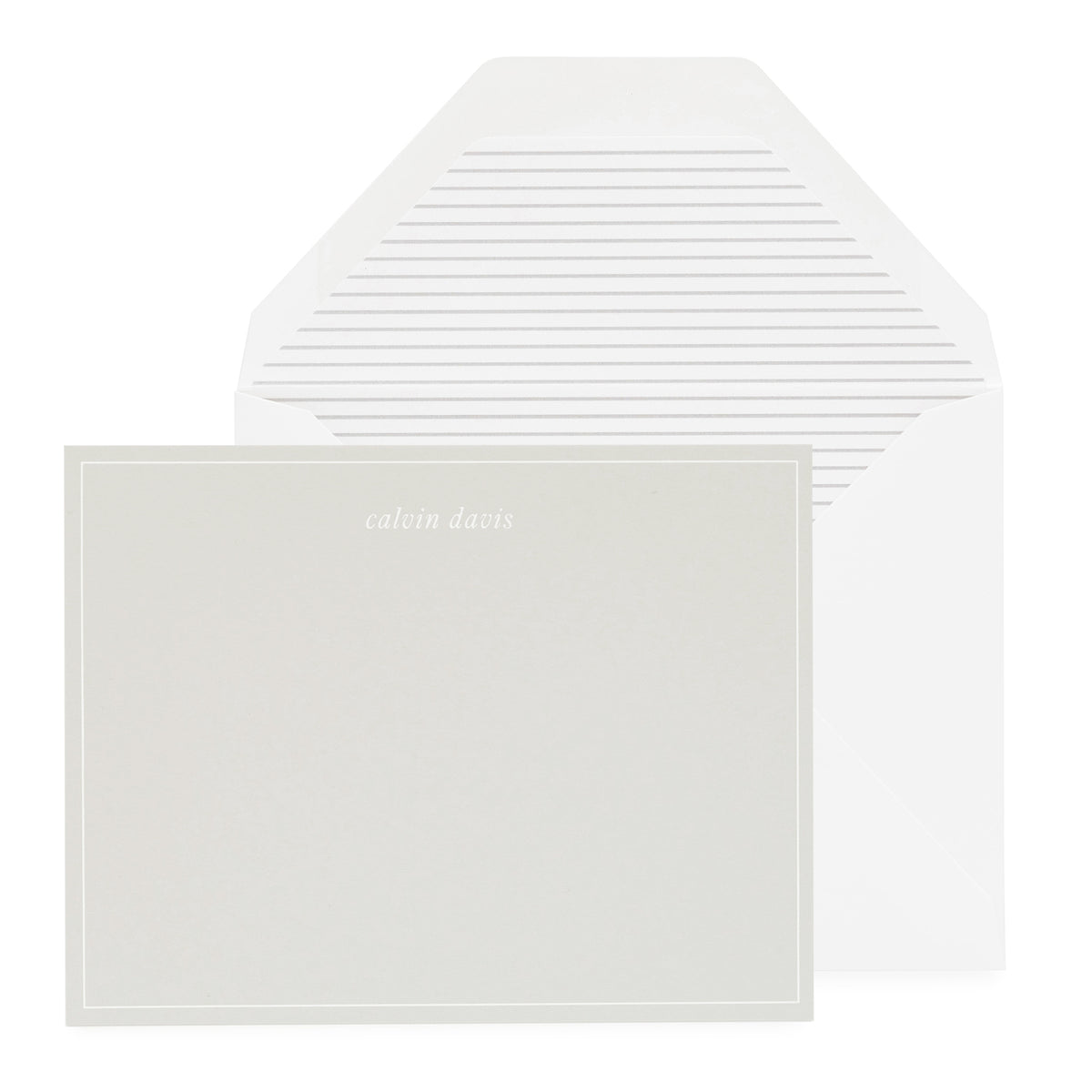Grey paper personalized stationery with grey striped liner