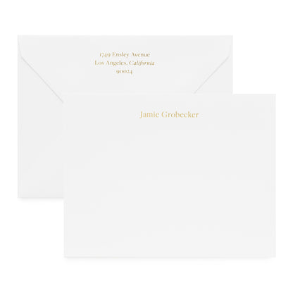 White and gold custom stationery with gold return address