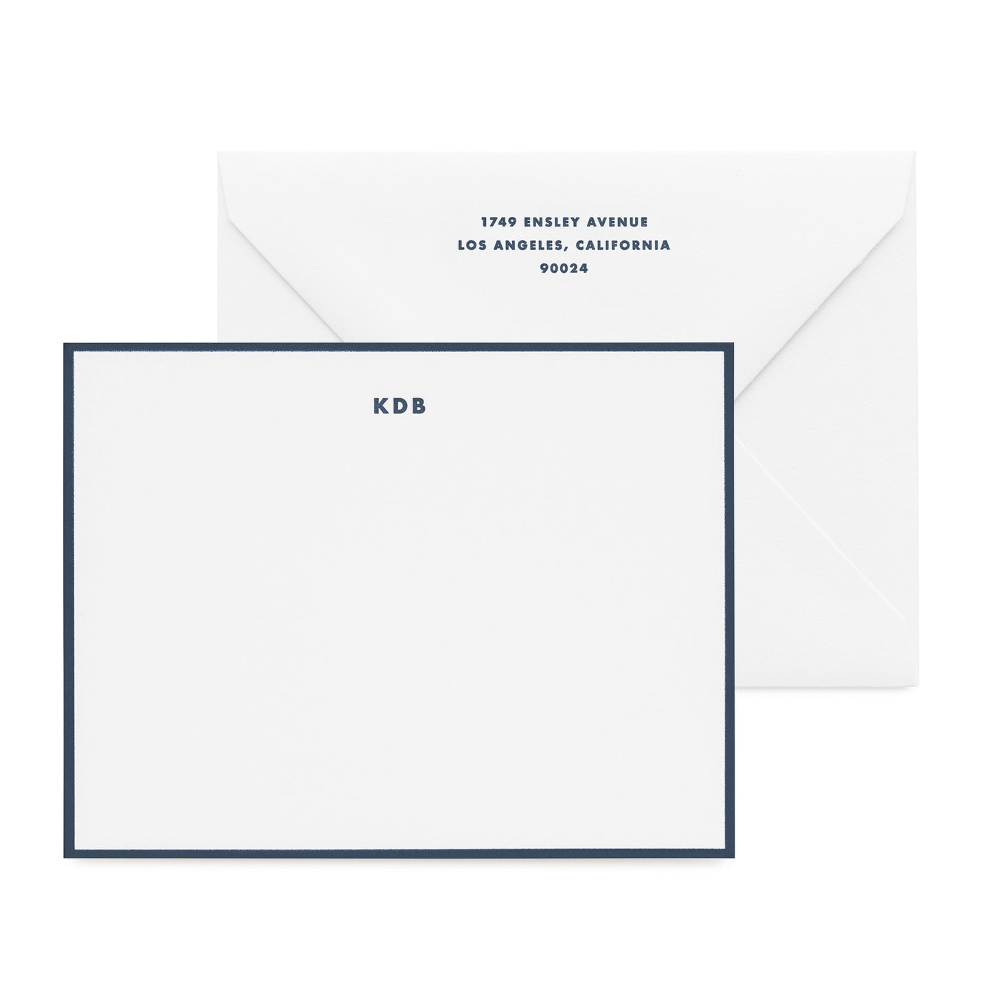 White and navy stationery set with initials