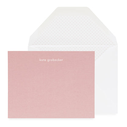 Dusty rose with white foil custom stationery with rose dot liner