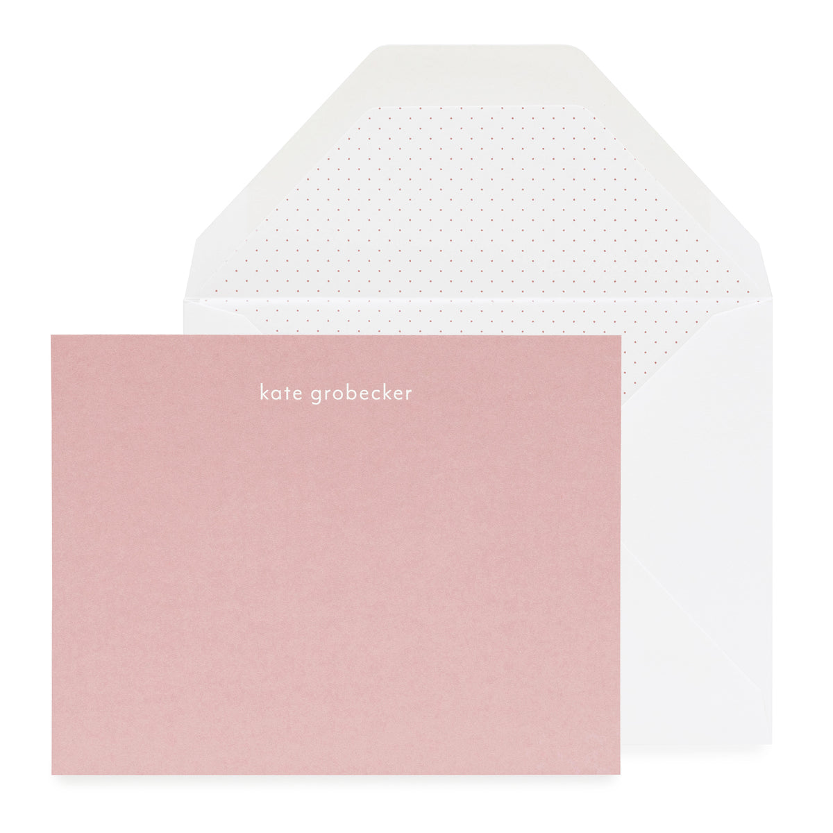 Dusty rose with white foil custom stationery with rose dot liner