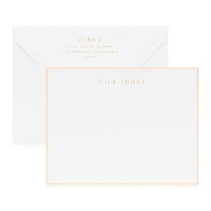 Pale pink and gold on white custom stationery