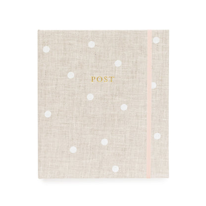 Flax and white dot fabric address book with gold foil POST printed