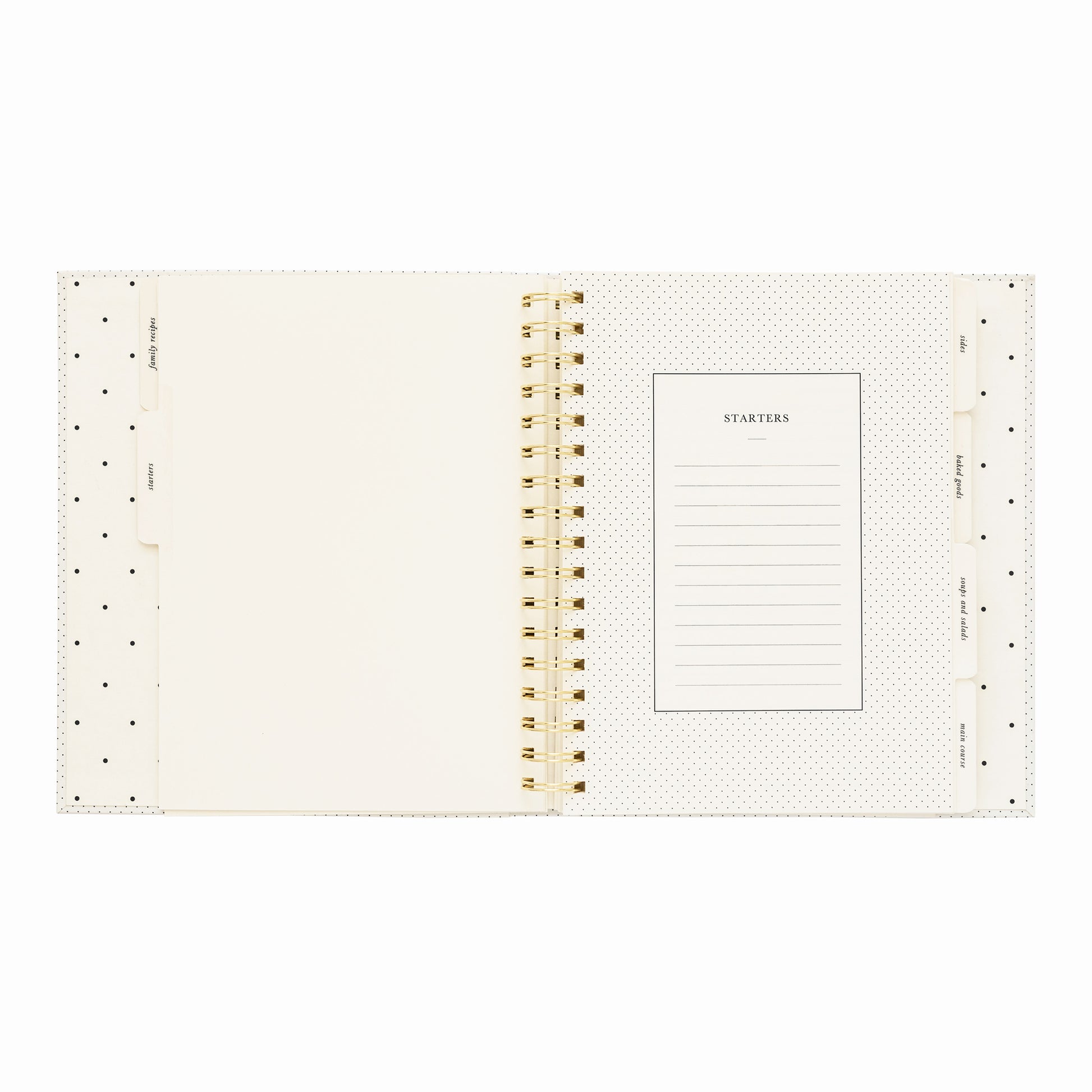 Sugar Paper Cream & Black Swiss Dot Recipe Book with Page Dividers and Guided Pages to Record and Organize Your Favorite Recipes