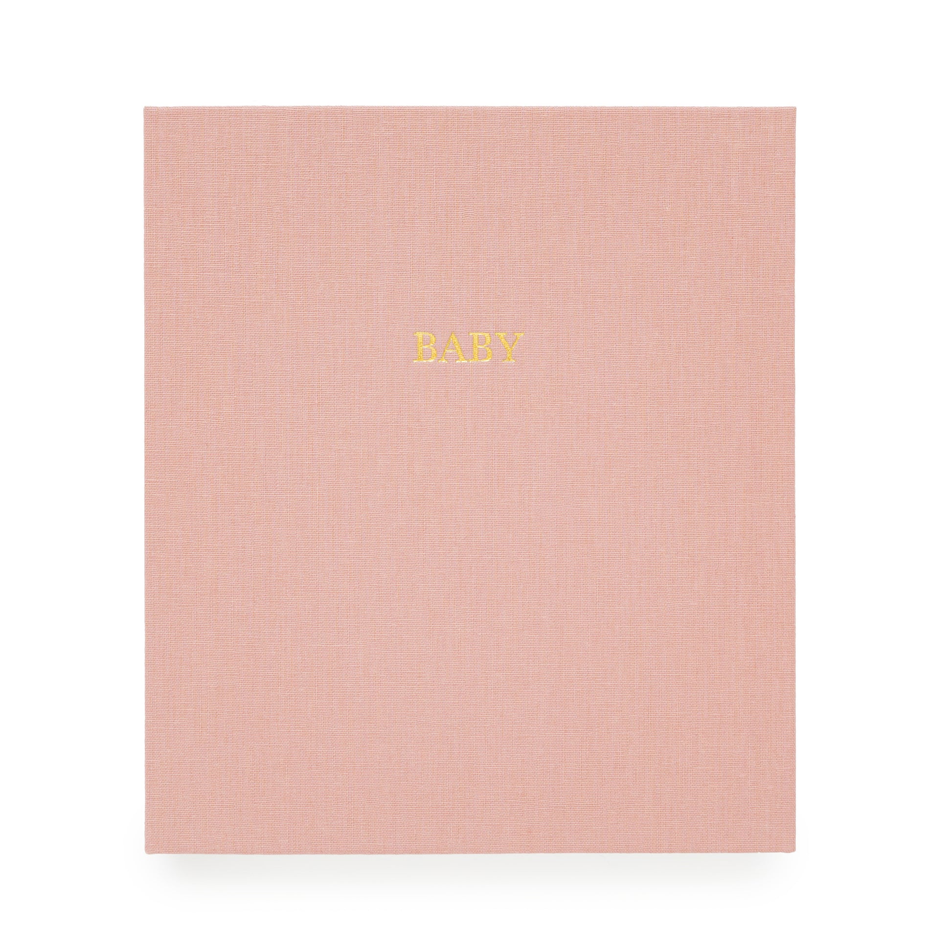 Rose Linen Fabric Baby Book with Gold Foil Baby Book Printed on Cover