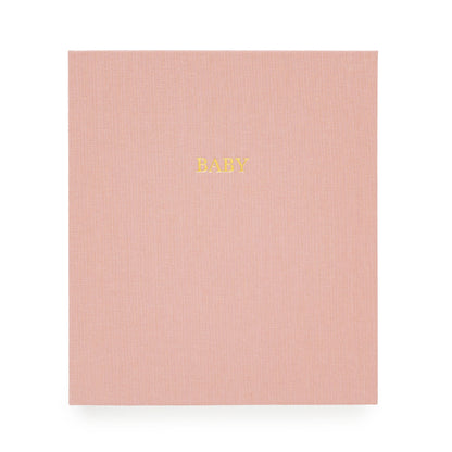 Rose Linen Fabric Baby Book with Gold Foil Baby Book Printed on Cover