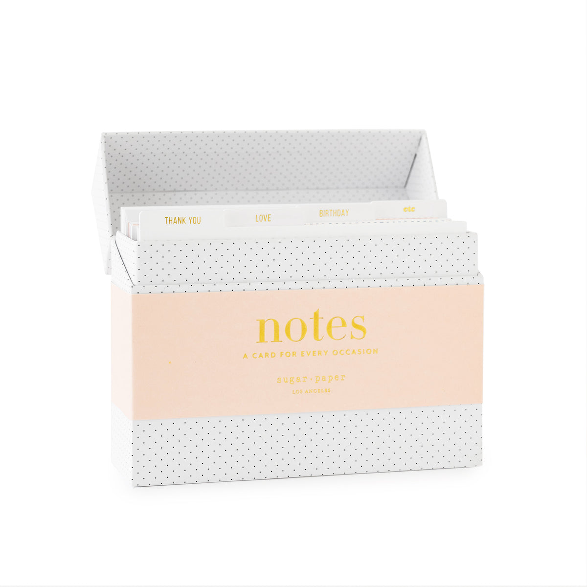 open cards for every occasion box showing interior tabs of thank you, love, birthday, and etc
