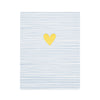 white card with blue ticking stripes and gold foil heart
