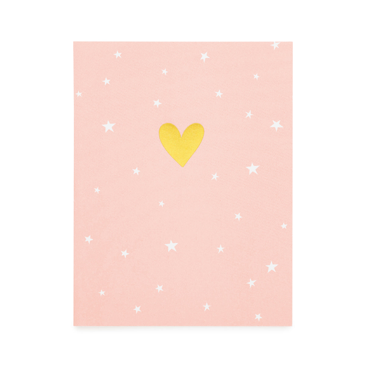 rose pink card with white scattered stars and gold foil heart