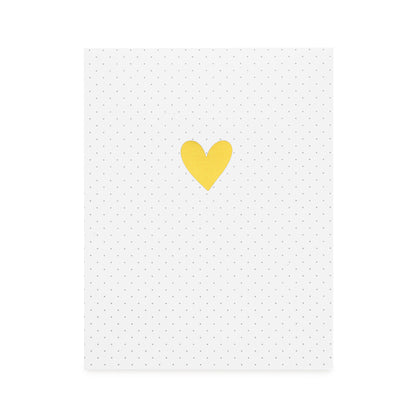 white card with black pindot print and gold foil heart