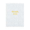 white card with blue polka dots and gold foil thank you