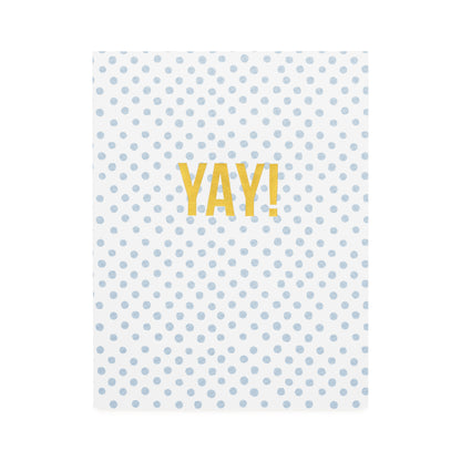 white card with blue polka dots and gold foil yay!