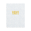 white card with blue polka dots and gold foil yay!