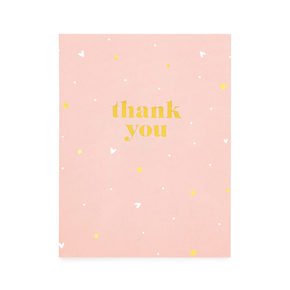 rose thank you card with hearts and stars and gold text