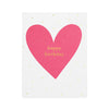 white birthday card with neon heart, gold dots, and gold text
