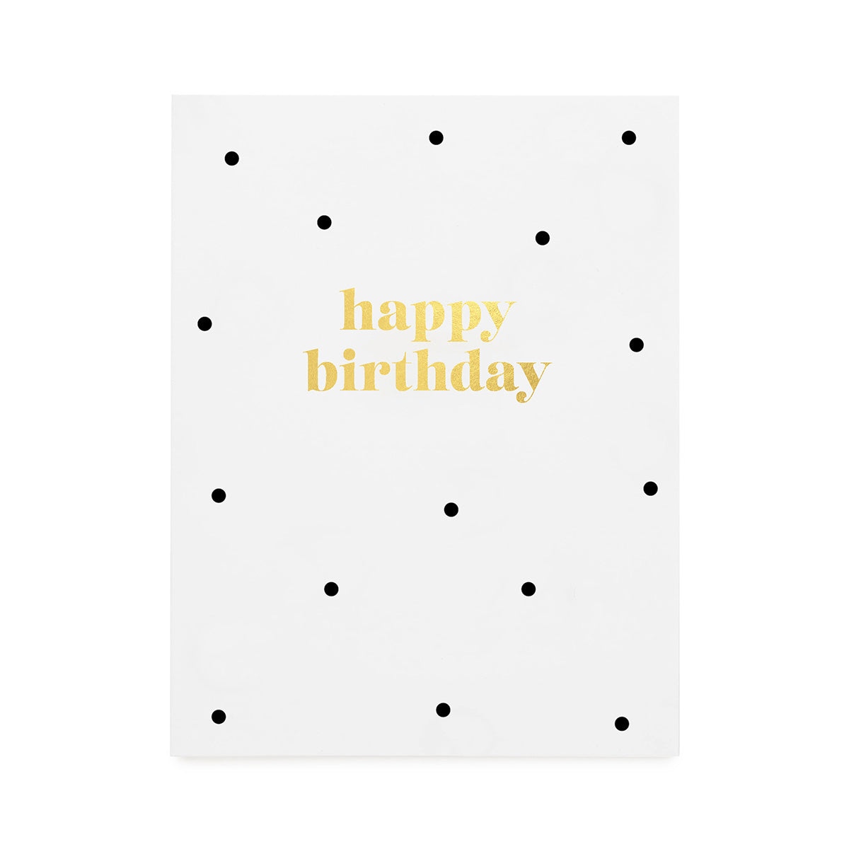 white birthday card with black dots and gold text