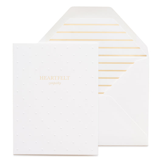White embossed dot card printed with gold foil heartfelt sympathy