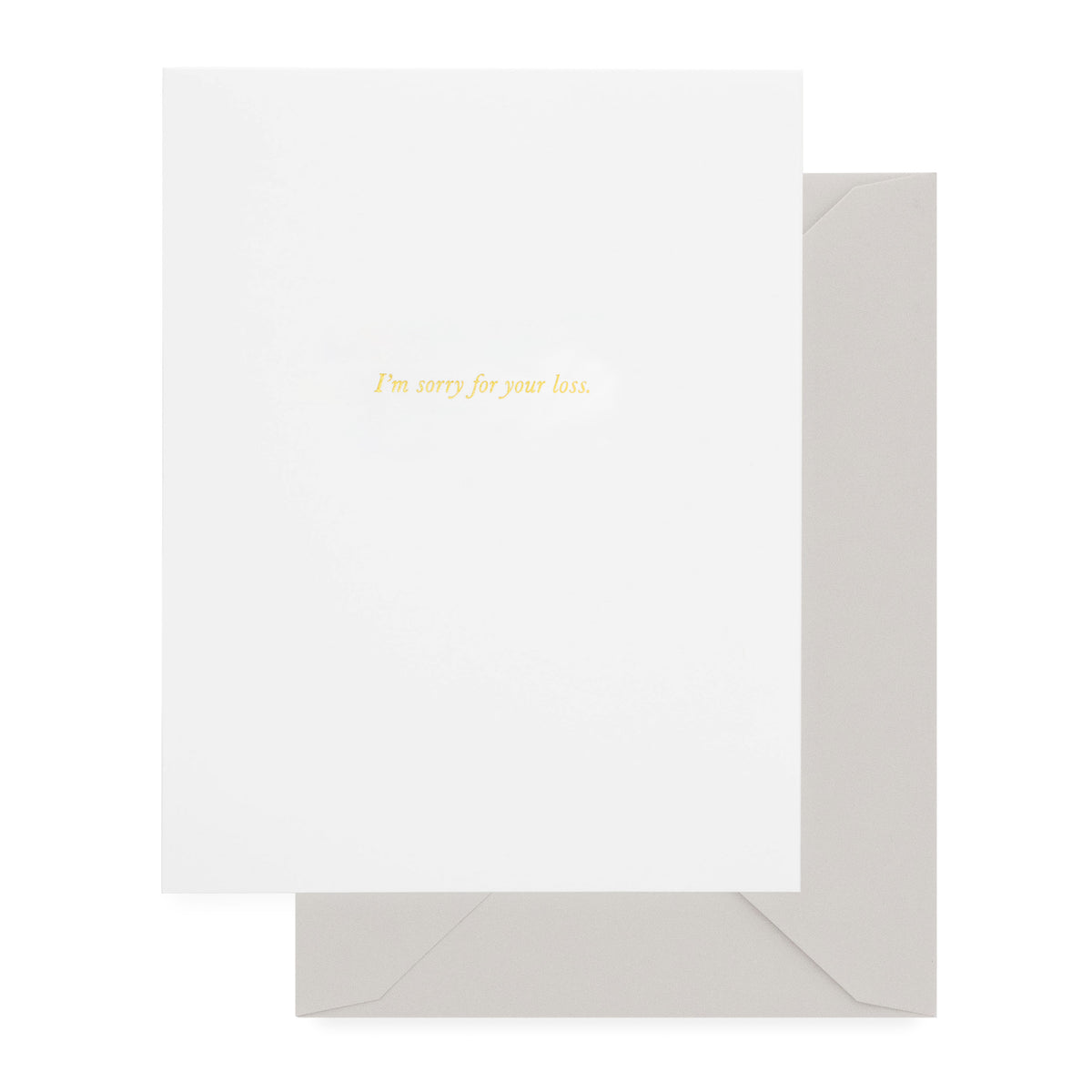 white card with gold foil text, antique grey envelope