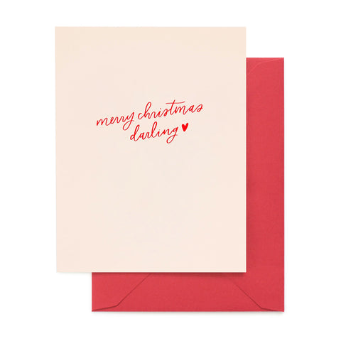 pale pink card with red text, red envelope