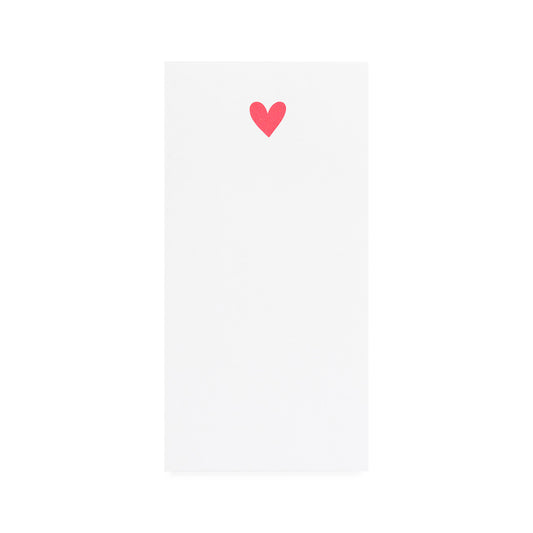 White notepad printed with neon pink heart