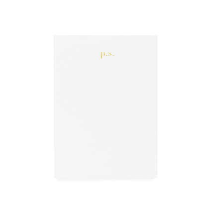 White notepad printed with gold foil p.s.