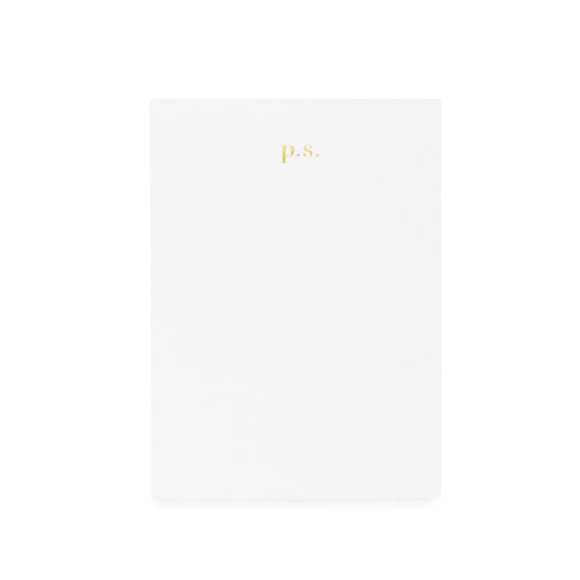 White notepad printed with gold foil p.s.
