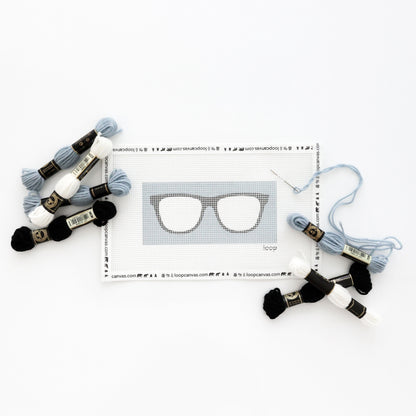 dusty blue sunglasses needlepoint kit with pattern and thread